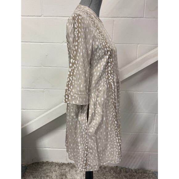 Tuckernuck Antelope Royal Shirt Dress XS White Tan Print 3/4 Sleeve Pockets - Picture 5 of 10